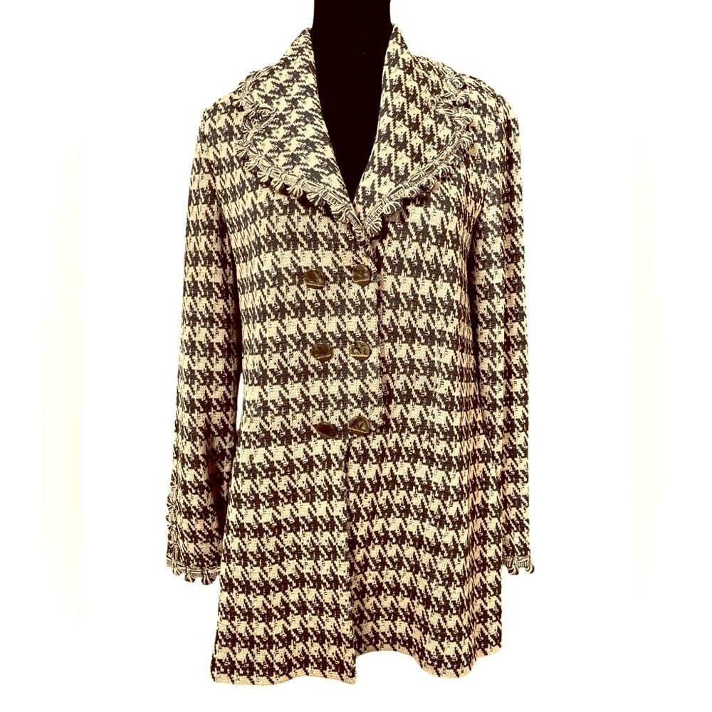 Vintage Toula Green Houndstooth Lightweight Wool Blazer Size 8